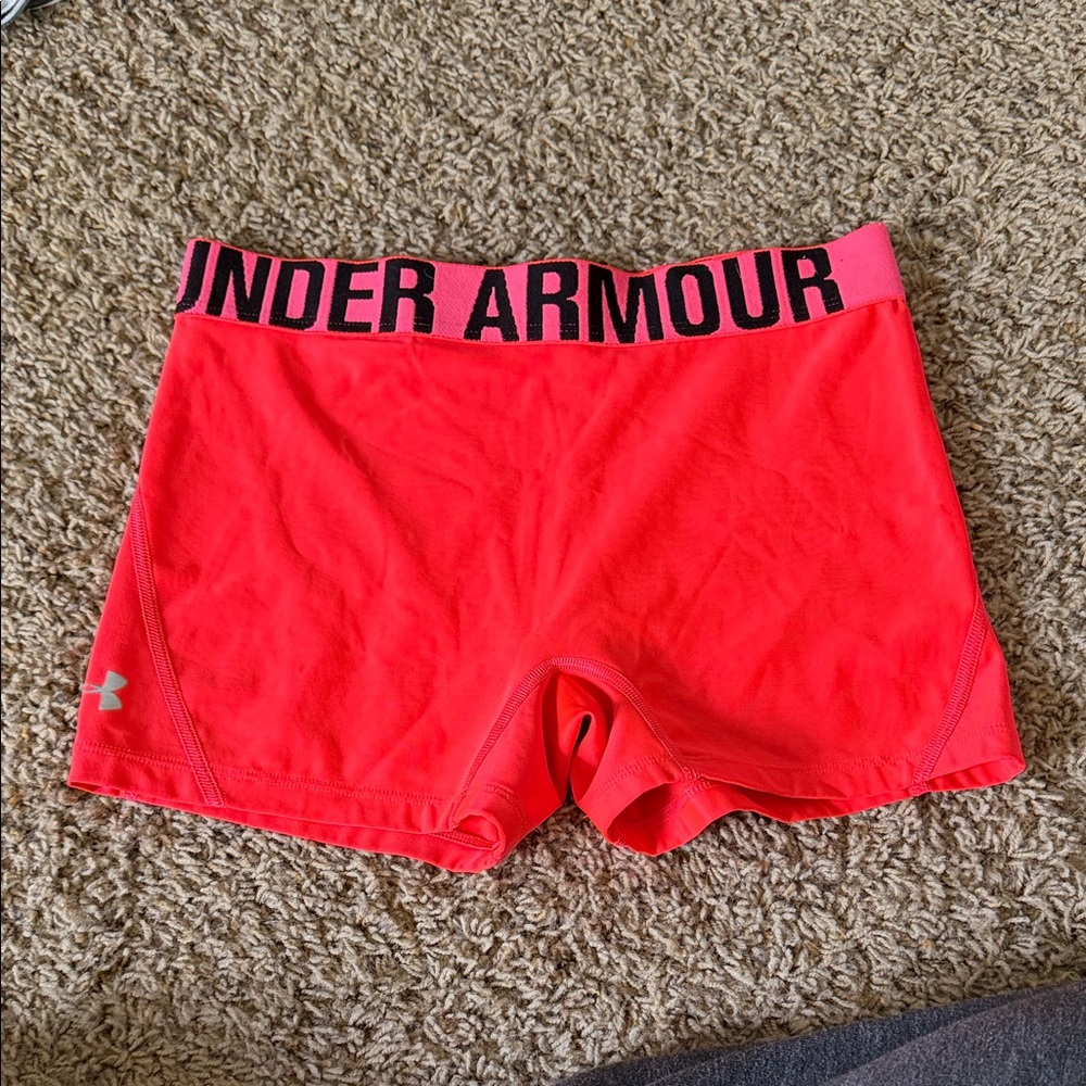 Under Armour Women's Bright Coral Athletic Shorts Spandex